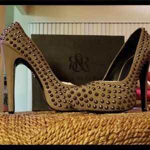 Taupe Silver Studded Platform Pumps